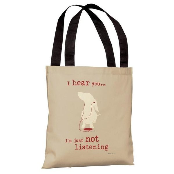 One Bella Casa One Bella Casa 70092TT18P 18 in. Not Listening Polyester Tote Bag by Dog is Good; Oatmeal 70092TT18P